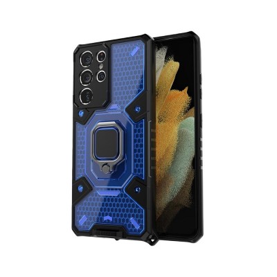 Husa Samsung Galaxy S22 Ultra, Honeycomb Armor Cu Inel Metalic, Albastru